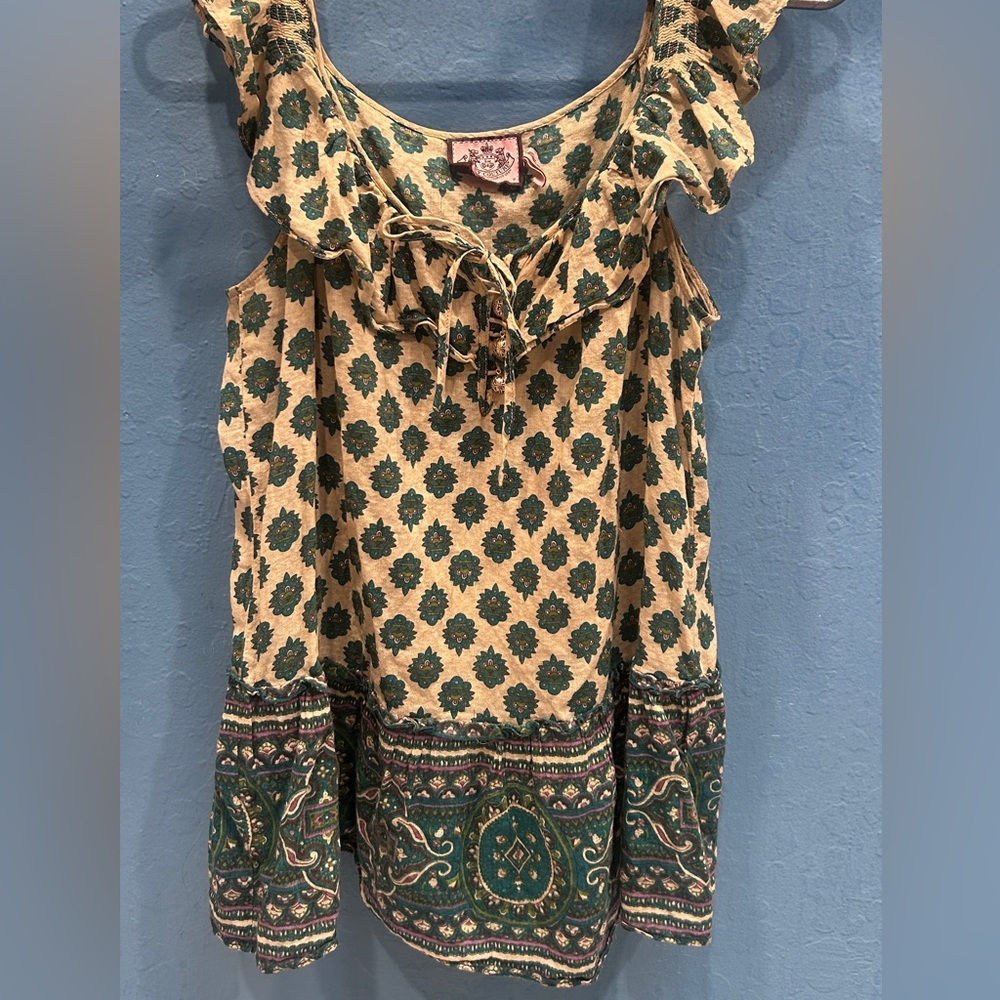 Juicy Couture Beige Tank Top with Green Floral Print